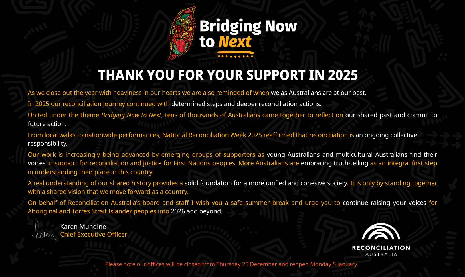 An image version of the RA end of year message for 2025.