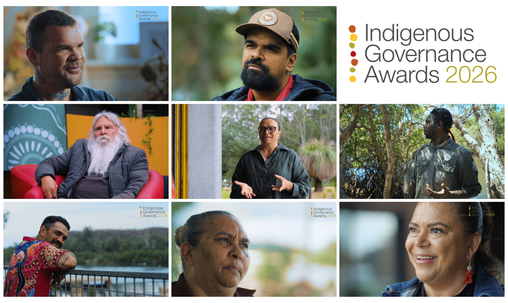 A composite image of representatives from the eight Indigenous Governance Awards finalists for 2026.