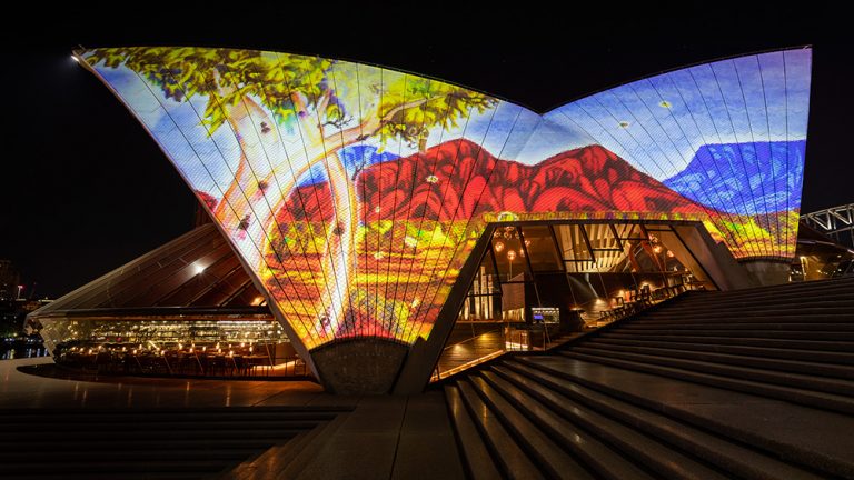 Artwork projected onto the sails of Sydney Opera House