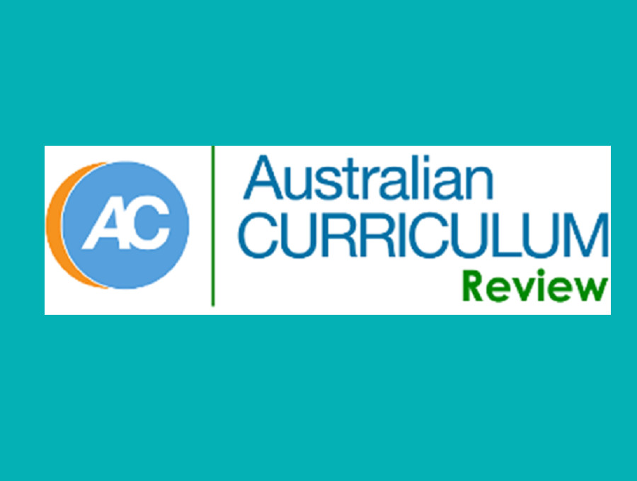 Australian Curriculum review logo on blue background.