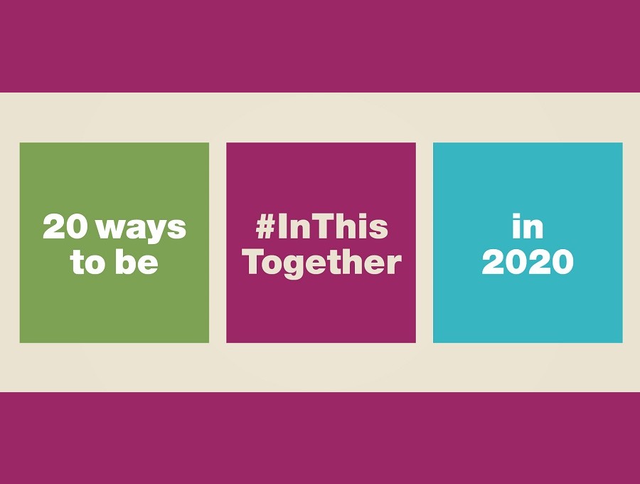 20 ways to be in this together in 2020 icon on purple background.