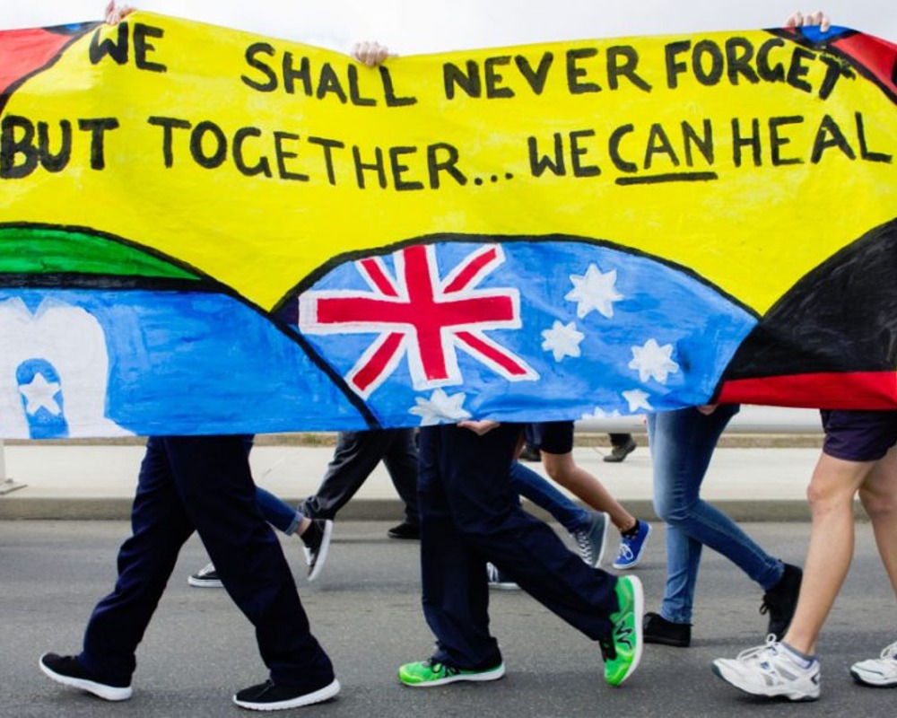 Banner at a reconciliation walk