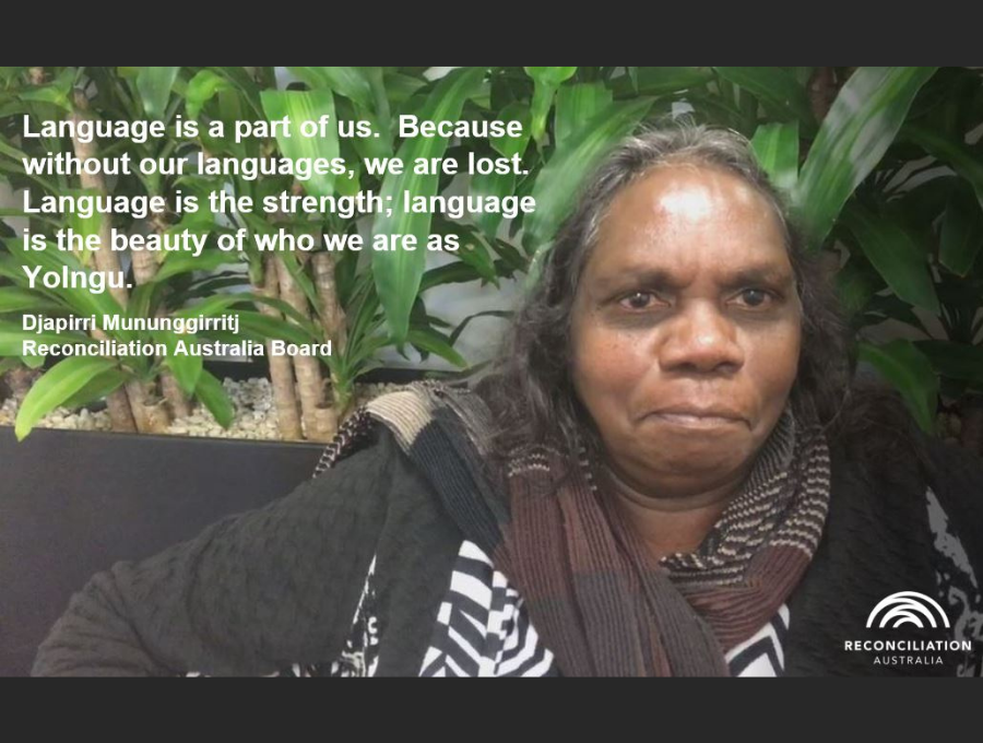 Image of Reconciliation Australia board member Djapirri Mununggirritji with quote.