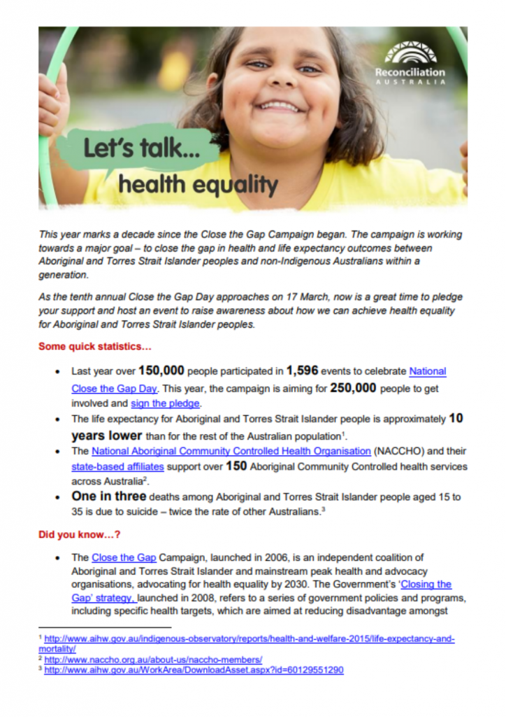 Cover of resource titled 'Let's talk...Health Equality'.