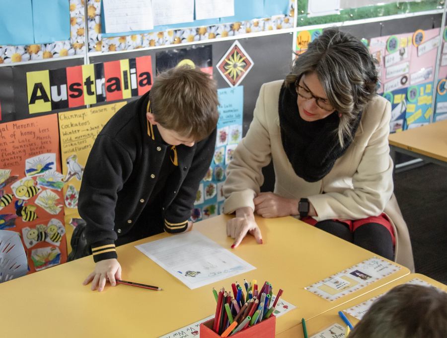 Image of Sharon Davis, at a visit to Moolap Primary School.