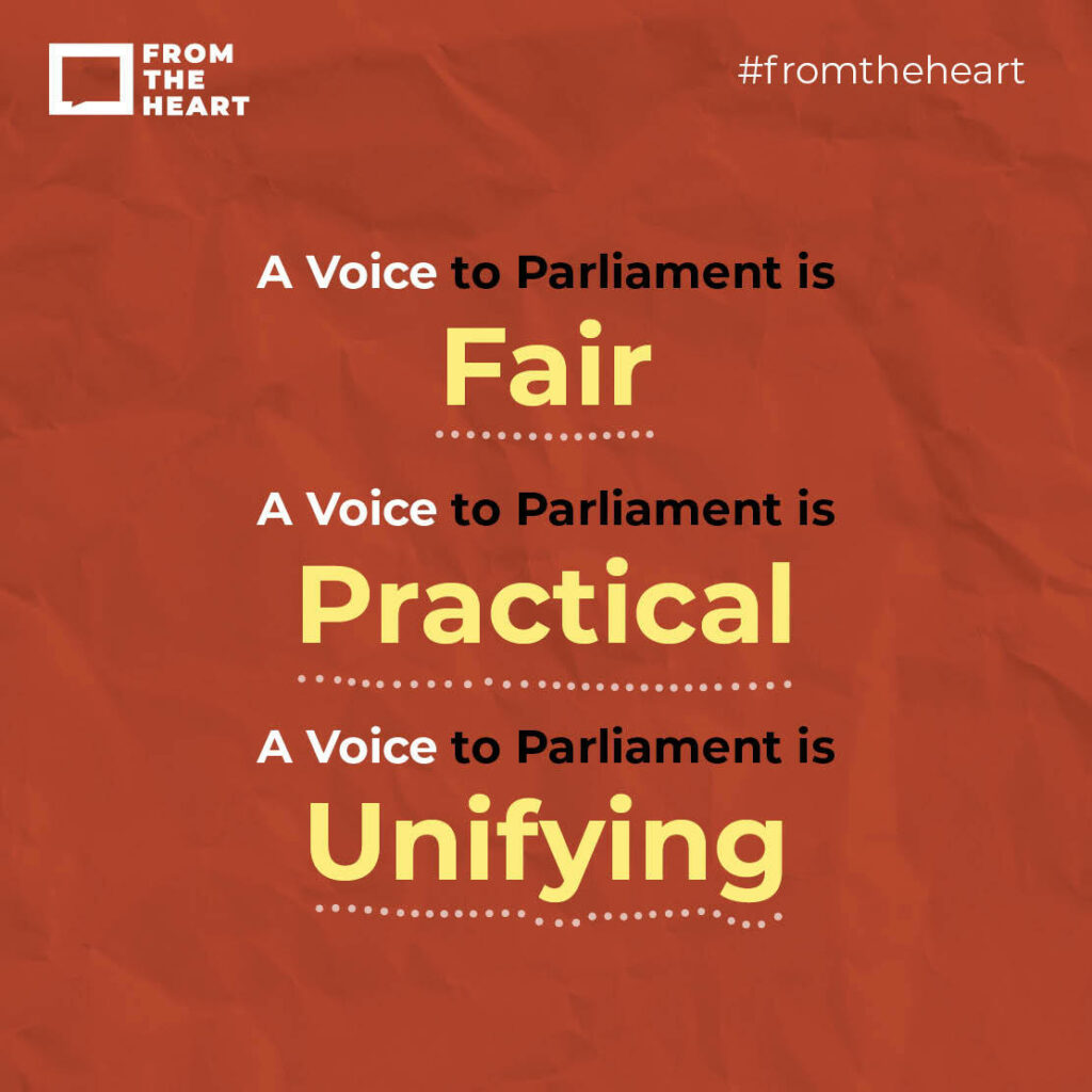 Image showing the words - A voice to parliament is fair, practical, unifying