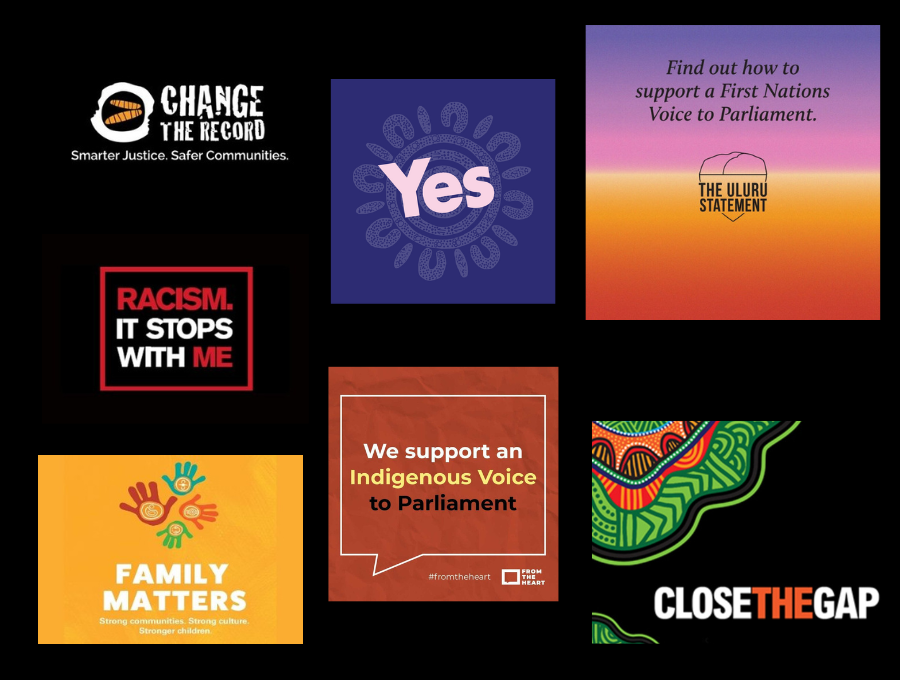 Collage of campaigns Reconciliation Australia supports.