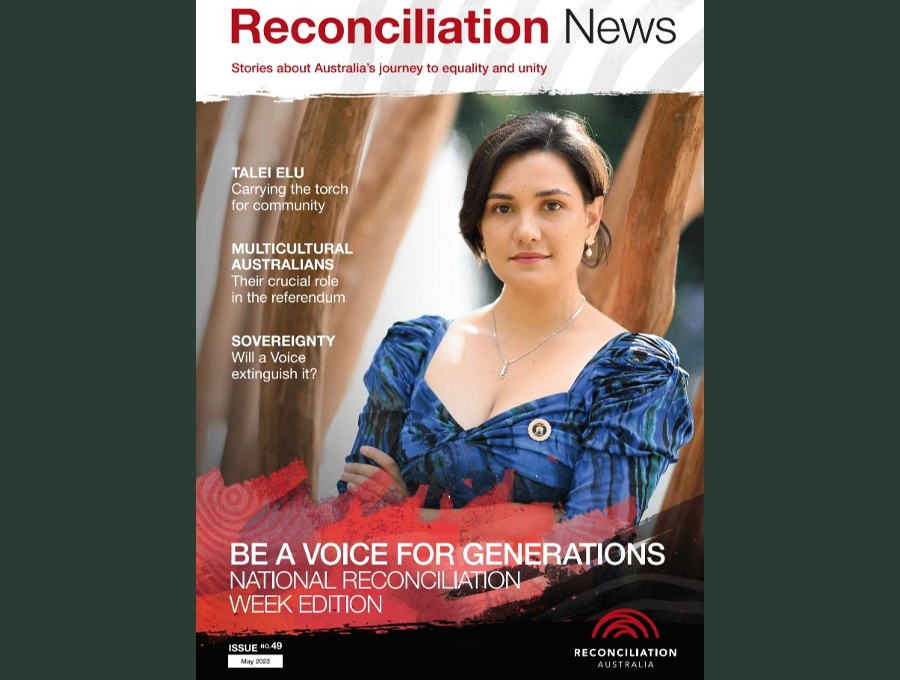 Magazine cover for Reconciliation News edition 49, featuring Talei Elu on the cover.