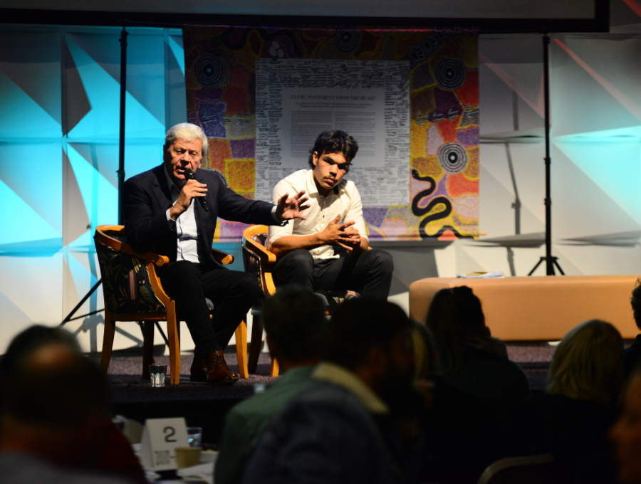 Acclaimed journalist Ray Martin and Palawa Man Ged Watts speaking at Reconciliation Tasmania's annual breakfast event.