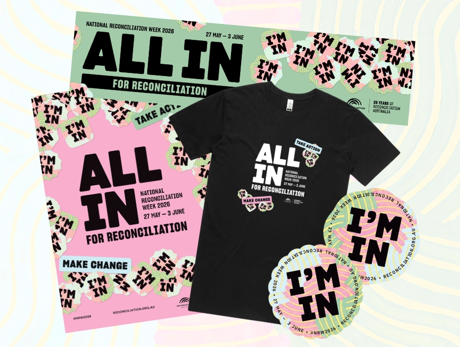 An assortment of NRW 2026 resources; posters, stickers and a t-shirt.