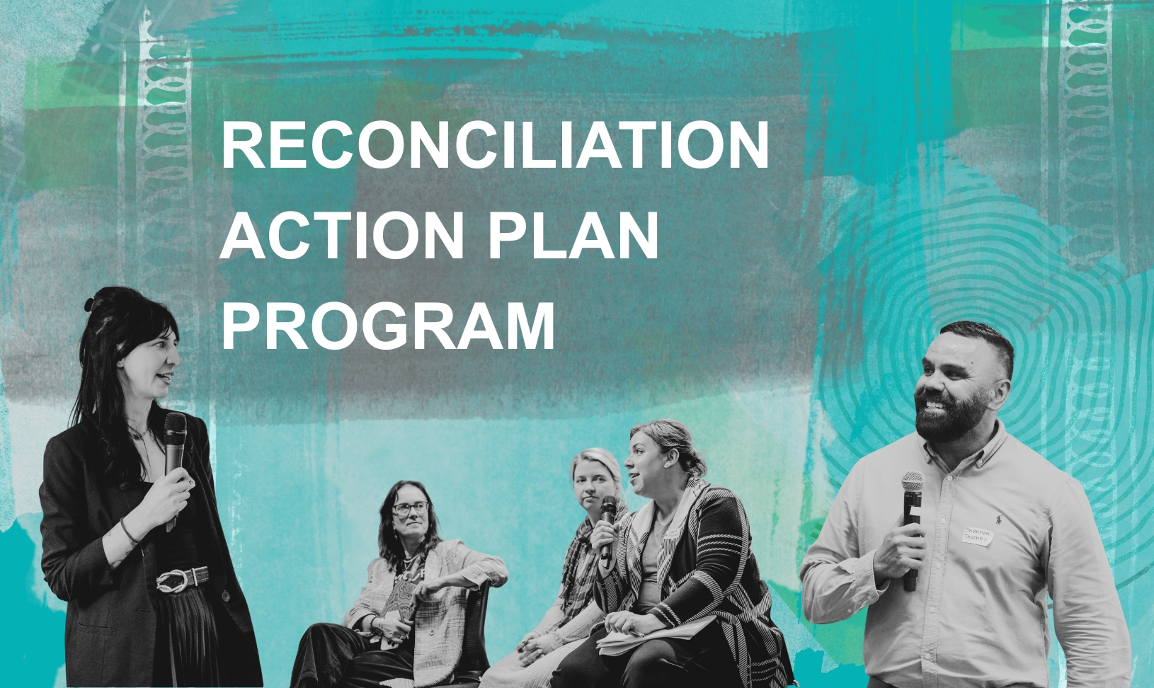 A teal and grey graphic advertising the Reconciliation Action Plan program.